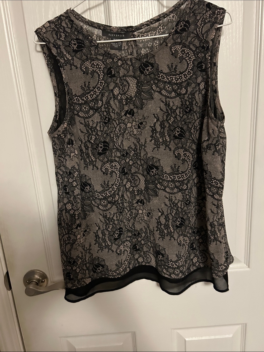 Suzy Shier Black Lace-Overlay Tank with black Base